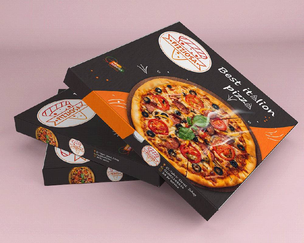 Pizza box designs, full colour and two colour on Behance